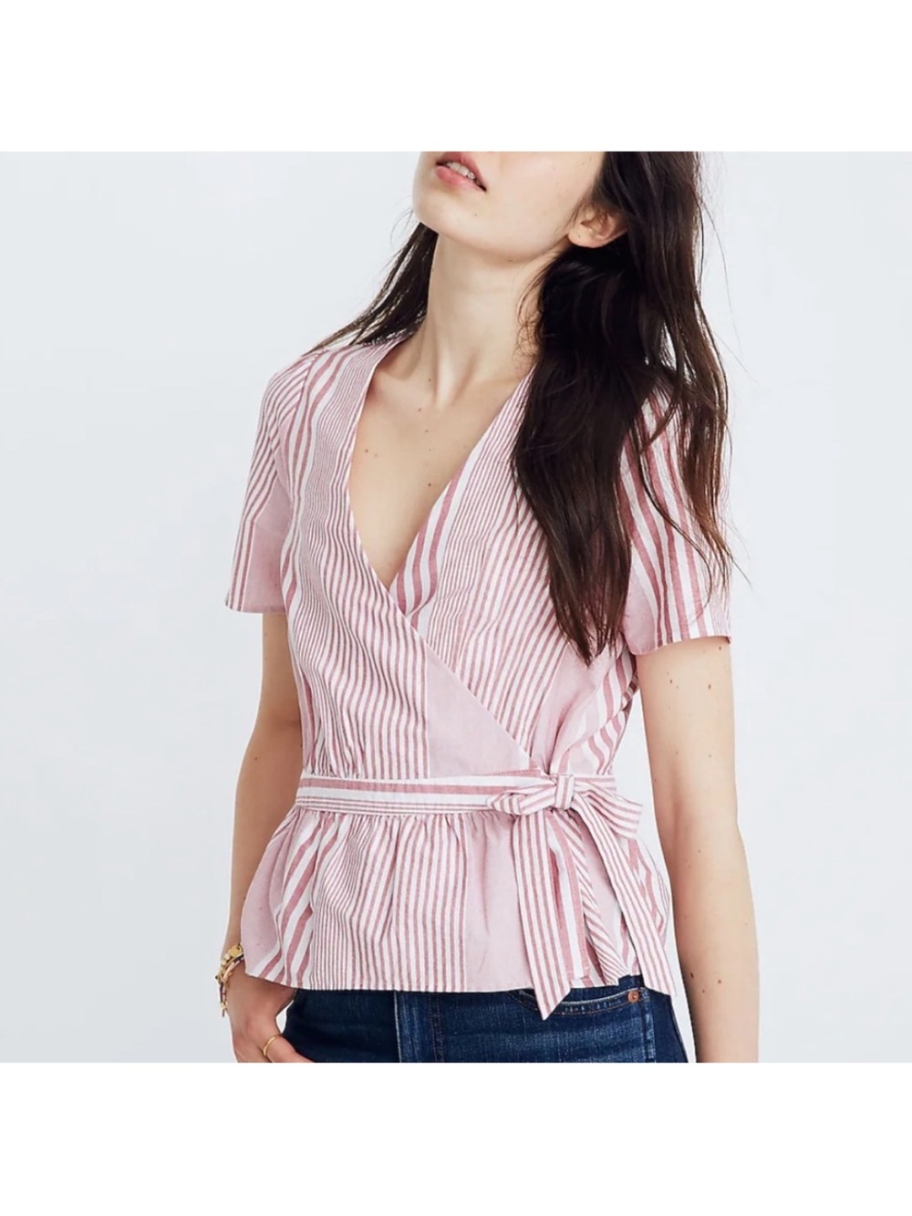 Madewell Red Striped Wrap Blouse